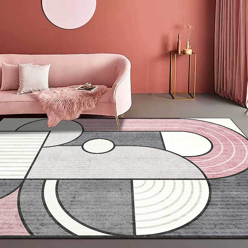 Pastel Pink Geometry Rug Synthetics Modern Carpet Washable Indoor Rug for Living Room