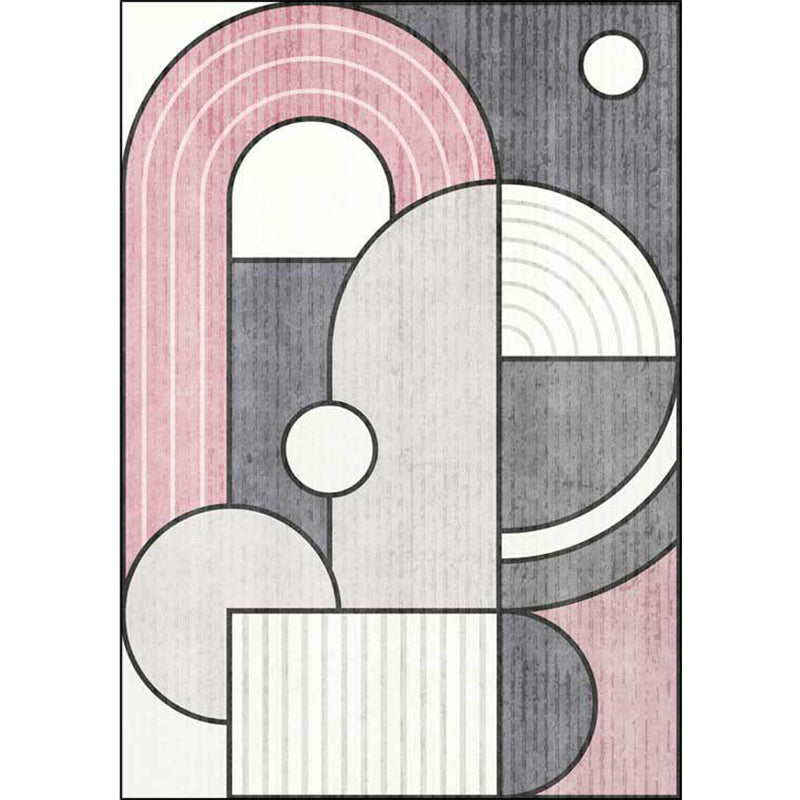 Pastel Pink Geometry Rug Synthetics Modern Carpet Washable Indoor Rug for Living Room