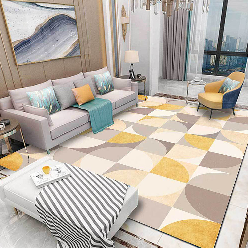 Artistry Geometric Patchwork Pattern Rug Yellow Modern Style Carpet Polyester Pet Friendly Rug for Room