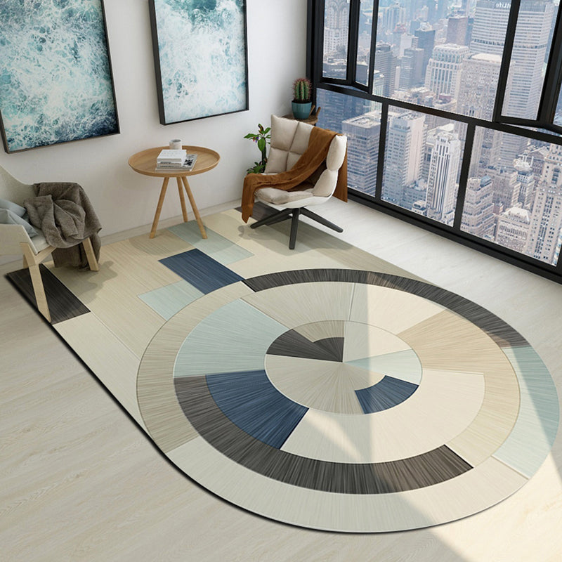 Dark Bedroom Rug Modern Color Blocking Geometric Carpet Synthetics Anti-Slip Backing Indoor Rug