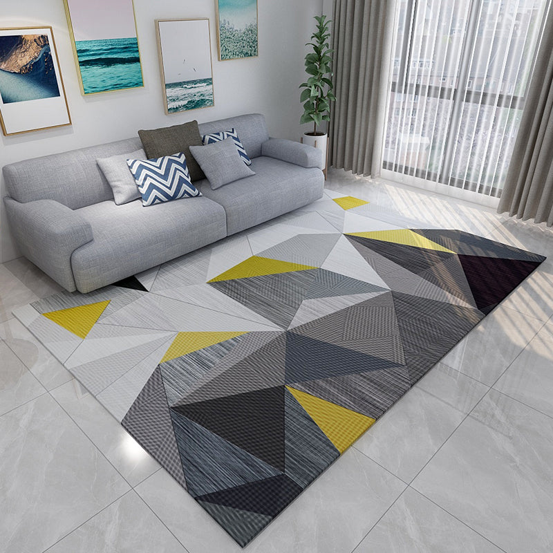 Stylish Multi Color Contemporary Rug Polyester Colorblock Geometrical Rug Stain Resistant Carpet for Home