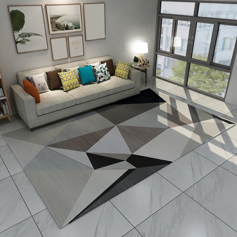 Modern Home Area Rug Multicolor Triangle Color Blocking Carpet Synthetics Washable Non-Slip Rug