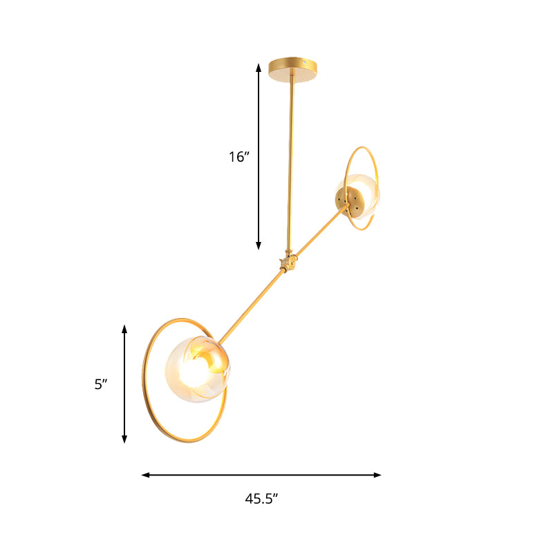 Klares Glas modo hängende Licht mit Ring 2 Lichter moderner Kronleuchter in Gold für Schlafzimmer