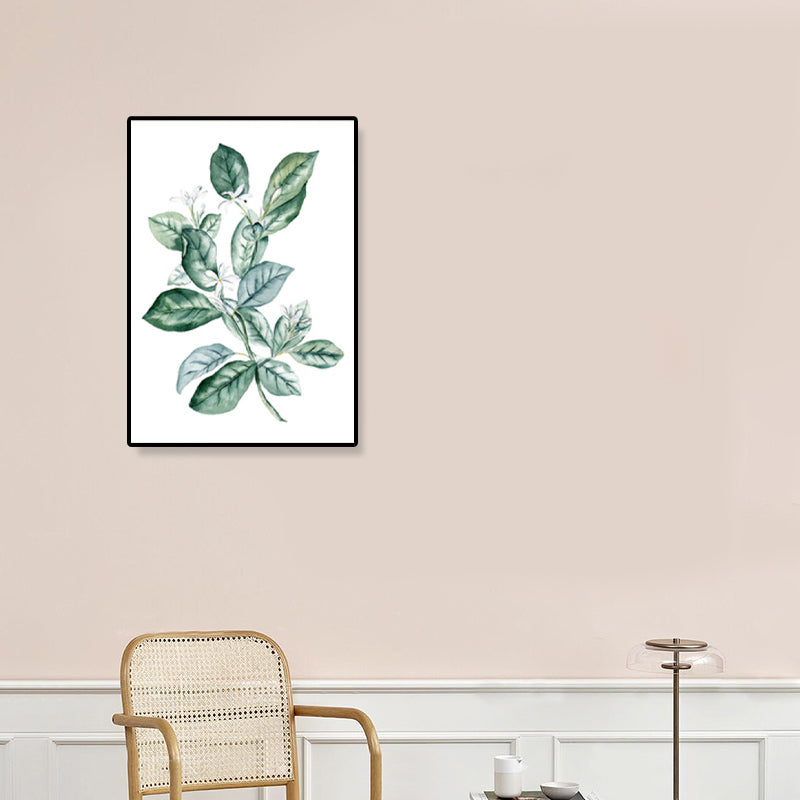 Green Leafy Branch Canvas Art Plant Minimalism Textured Wall Decor for Living Room