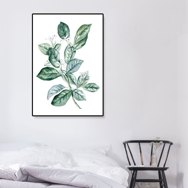 Green Leafy Branch Canvas Art Plant Minimalism Textured Wall Decor for Living Room