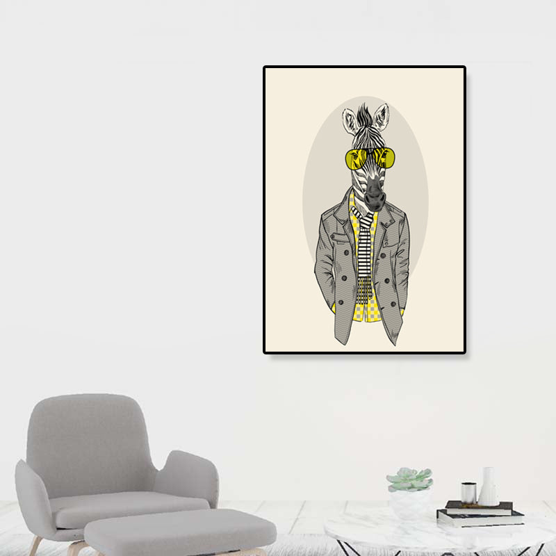 Gentleman Mr Deer Wall Art Kids Cool Animal Canvas Print in Pastel Color for Bedroom