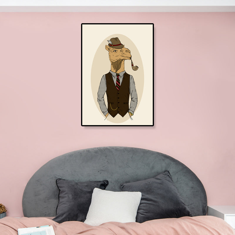 Gentleman Mr Deer Wall Art Kids Cool Animal Canvas Print in Pastel Color for Bedroom