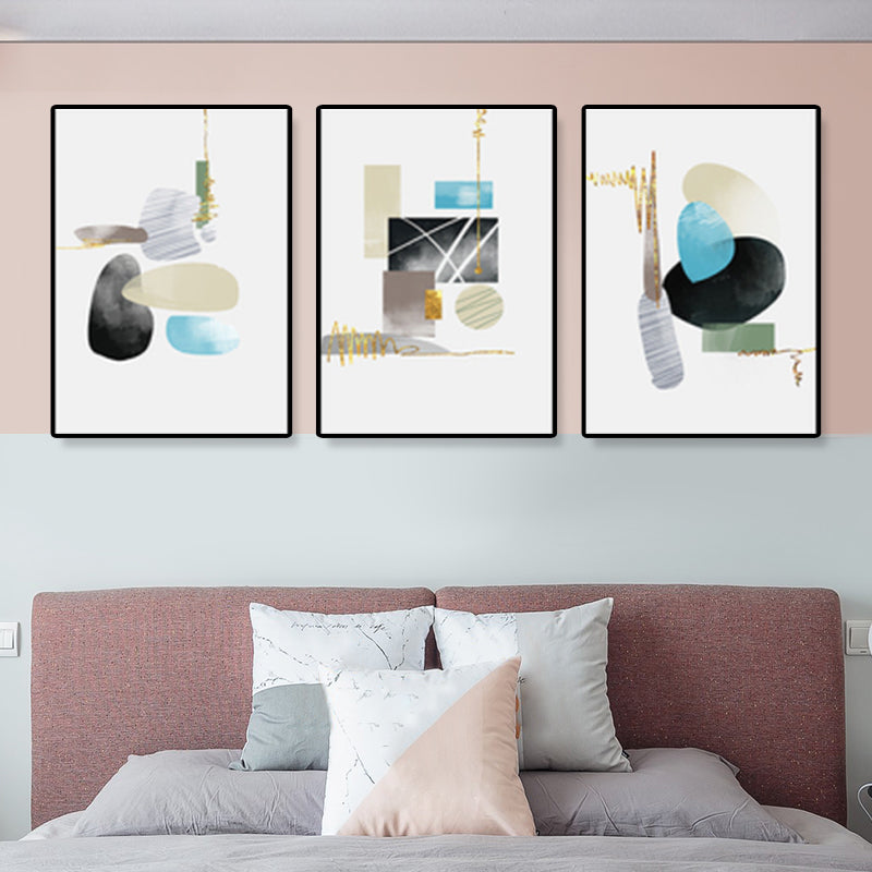 Abstract Wall Art Set House Interior Geometry Drawing Canvas in Light Color for Decor