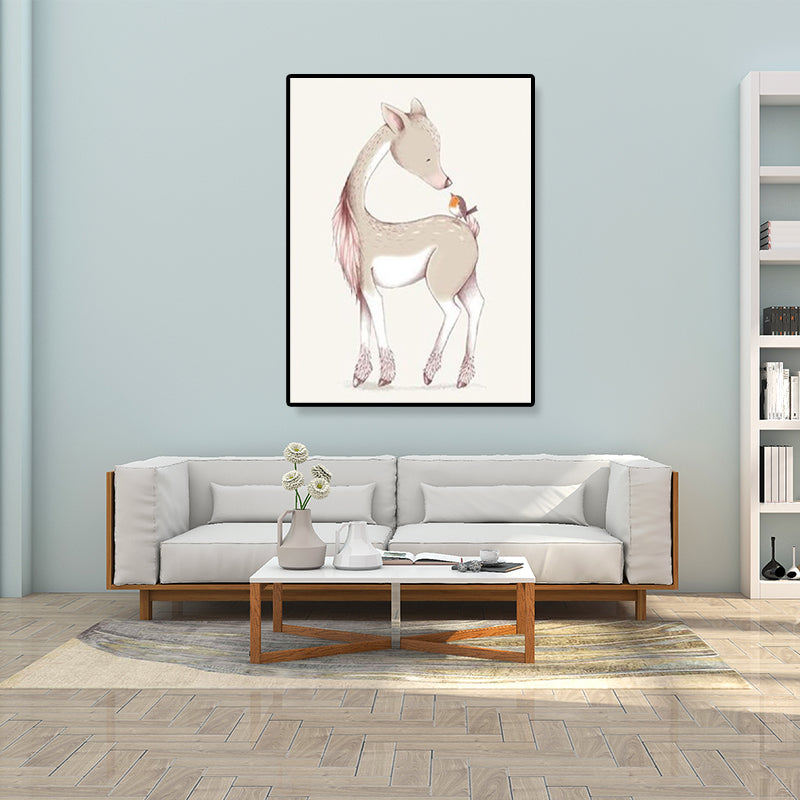 Toile d'art avec illustration mignonne d'animaux, décoration murale intérieure de maison, vie sauvage, couleur douce, texturée