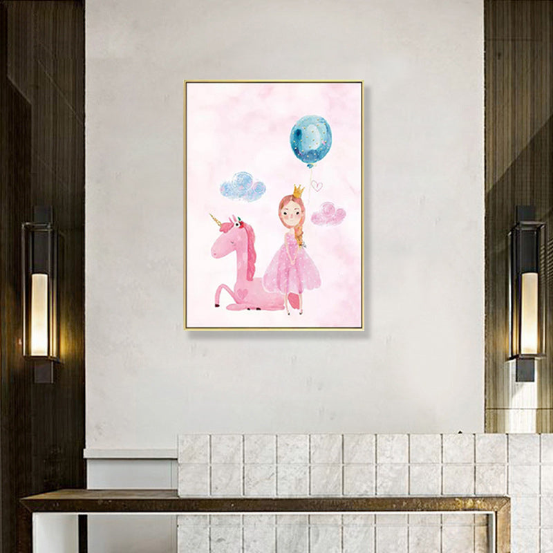 Toile murale de dessin animé pour filles, décoration murale de couleur Pastel avec dessin de licorne pour chambre à coucher