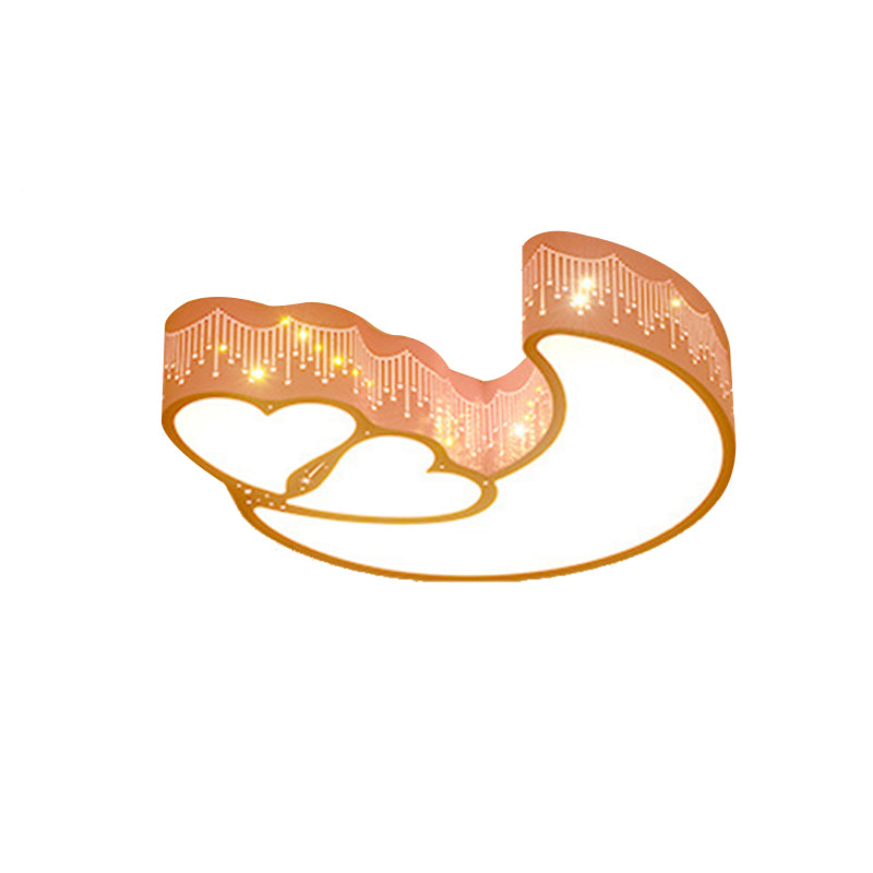 Cartoon Moon and Heart Ceiling Light Metal Acrylic LED Ceiling Mount Light for Kid Bedroom