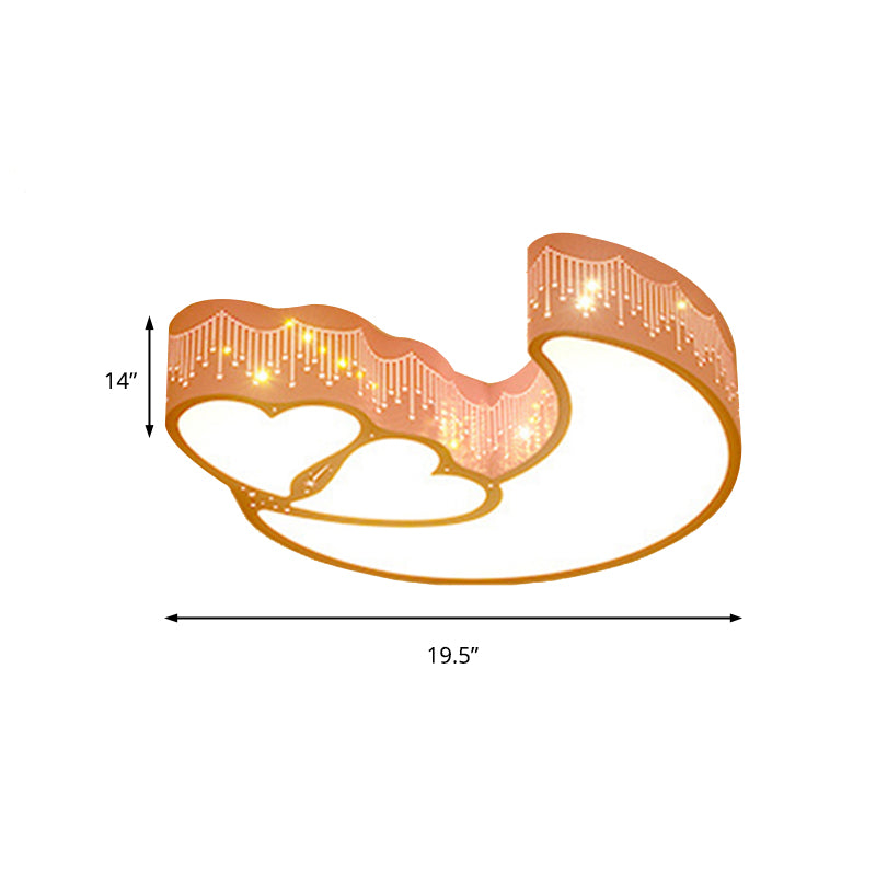 Cartoon Moon and Heart Ceiling Light Metal Acrylic LED Ceiling Mount Light for Kid Bedroom