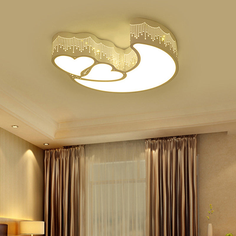 Cartoon Moon and Heart Ceiling Light Metal Acrylic LED Ceiling Mount Light for Kid Bedroom