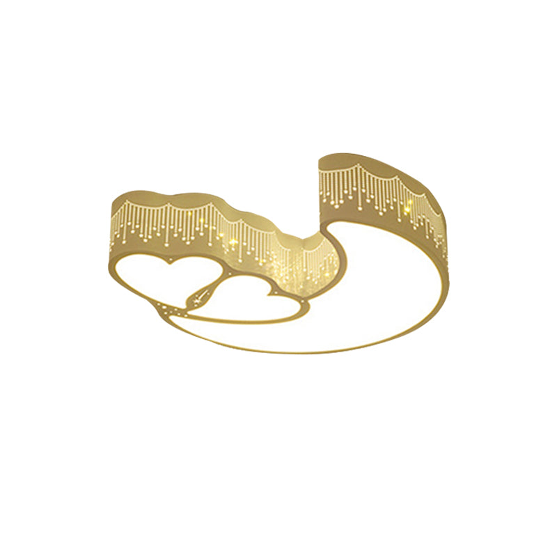 Cartoon Moon and Heart Ceiling Light Metal Acrylic LED Ceiling Mount Light for Kid Bedroom