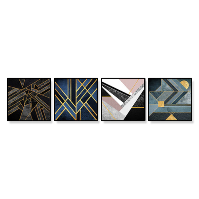 Illustrated Geometric Wall Decor Dark Color Canvas Wall Art Print, Textured (Set of 4)