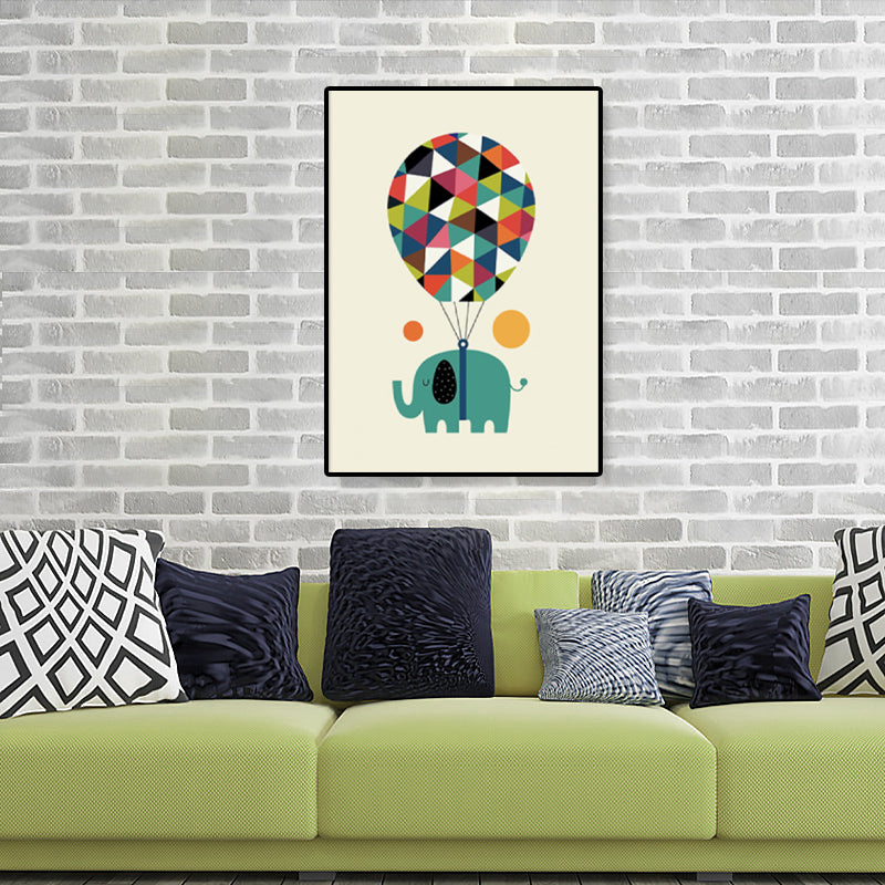 Colorful Illustration Animal Canvas Textured Cartoon Childrens Room Wall Art Print