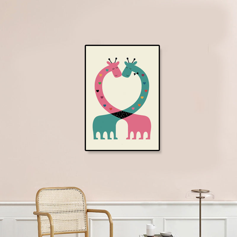 Colorful Illustration Animal Canvas Textured Cartoon Childrens Room Wall Art Print
