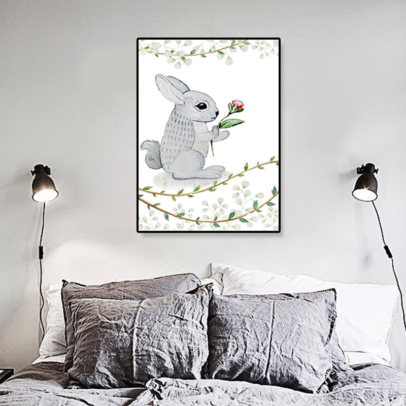 Kids Illustrated Animal Canvas Print Teens Bedroom Wall Art Decor in Light Color