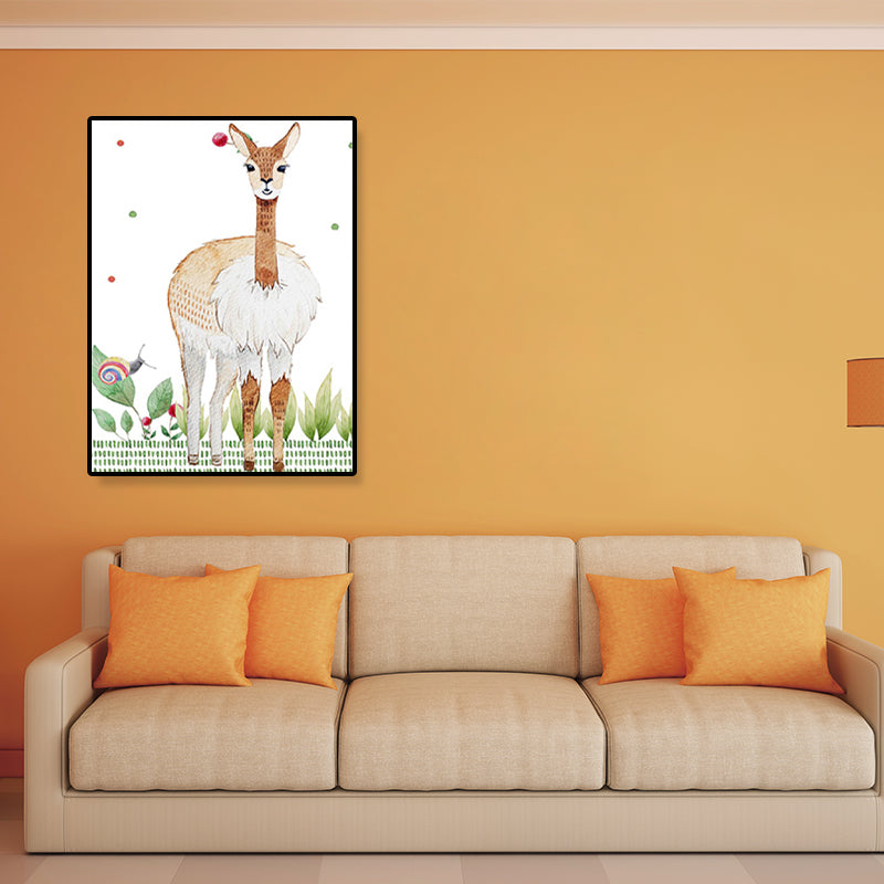 Kids Illustrated Animal Canvas Print Teens Bedroom Wall Art Decor in Light Color