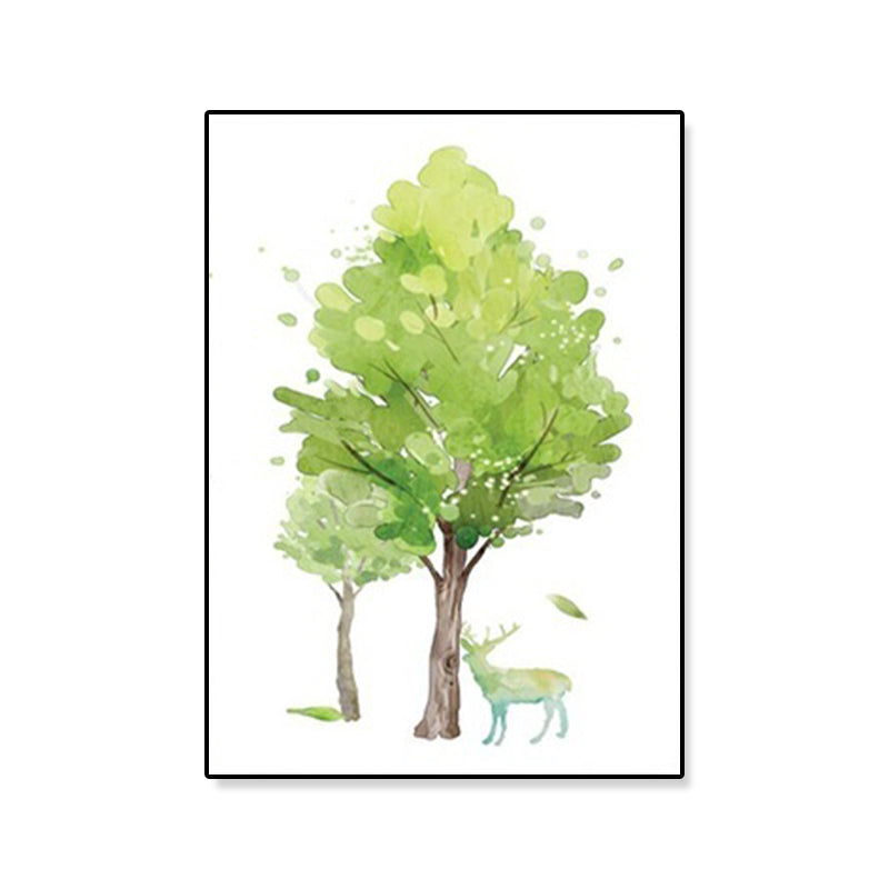 Deer Under the Trees Art Print Dining Room Animal Canvas in Green for Decoration