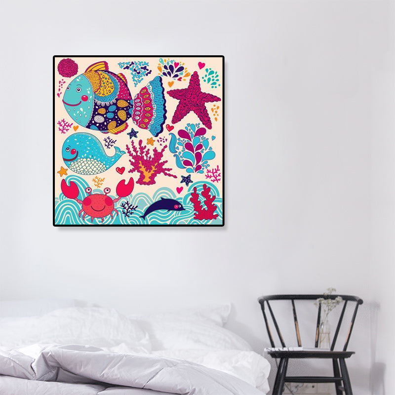 Bunter Cartoon-Wandkunst-Dekor-Illustrations-Tier-Leinwanddruck für Kinderzimmer
