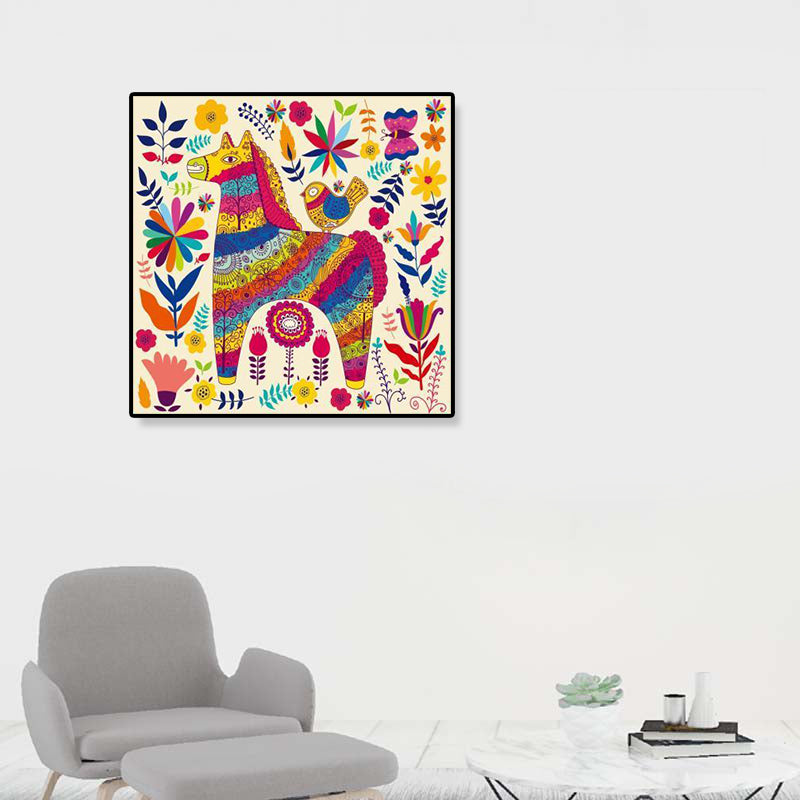 Bunter Cartoon-Wandkunst-Dekor-Illustrations-Tier-Leinwanddruck für Kinderzimmer