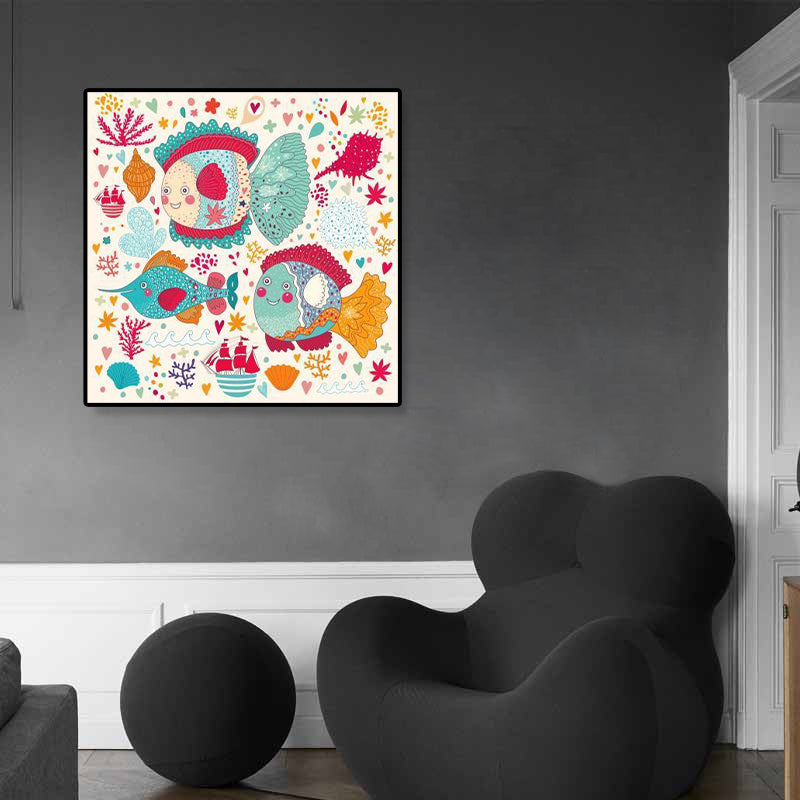 Bunter Cartoon-Wandkunst-Dekor-Illustrations-Tier-Leinwanddruck für Kinderzimmer