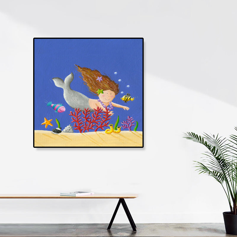 Toile d'art du monde sous-marin pour enfants, décoration murale texturée de couleur douce pour chambre d'enfants