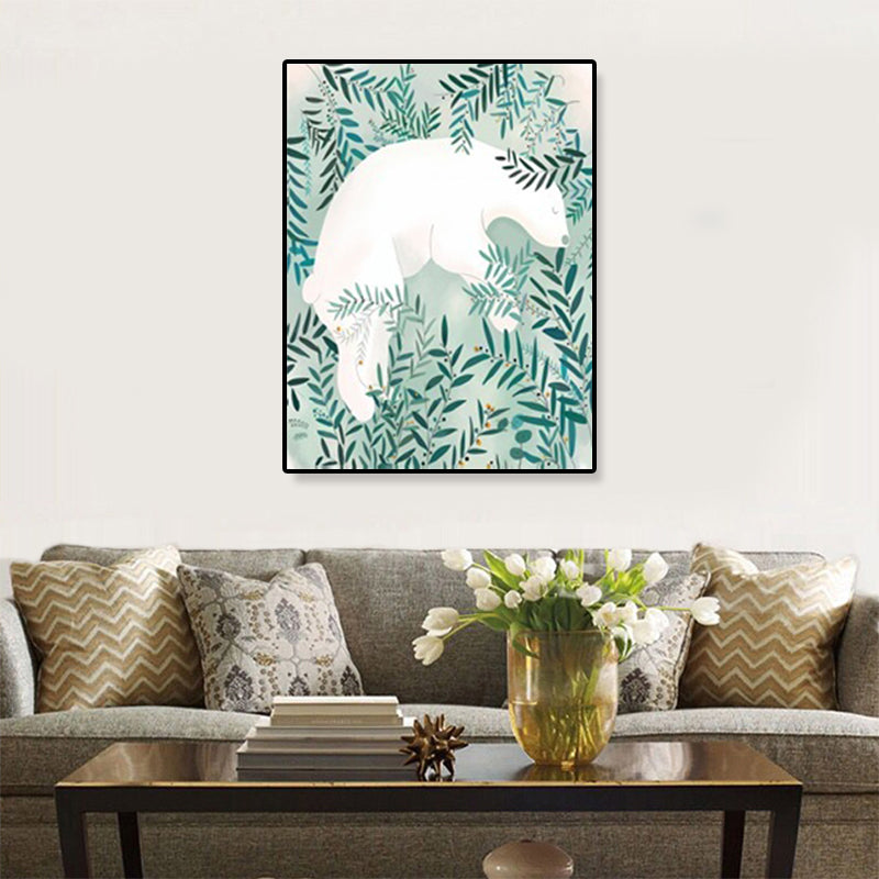 Aqua Willow Branches Canvas Art Botanics Kids Textured Wall Decor on White for Room