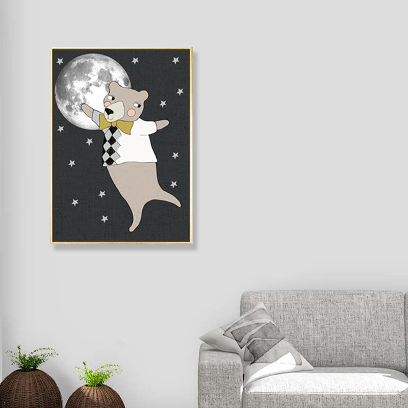 Kids Illustration Bear Canvas Print Soft Color Nursery Wall Art, Multiple Size Options