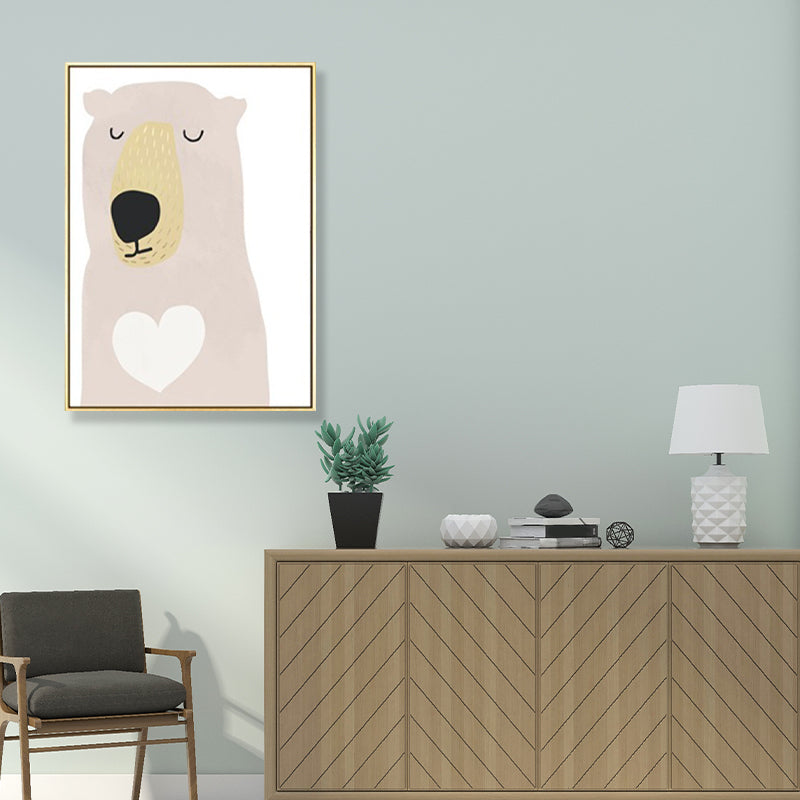 Kids Illustration Bear Canvas Print Soft Color Nursery Wall Art, Multiple Size Options