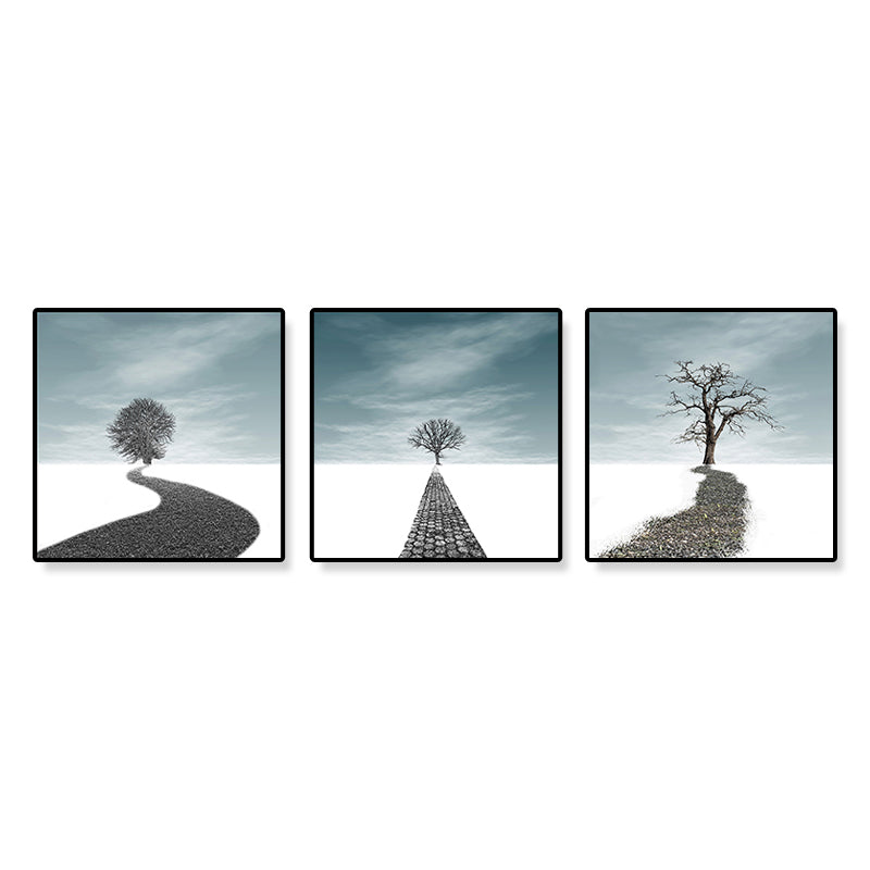 Road and Tree Scenery Canvas Art Contemporary Textured Wall Decor for Home (Set of 3)