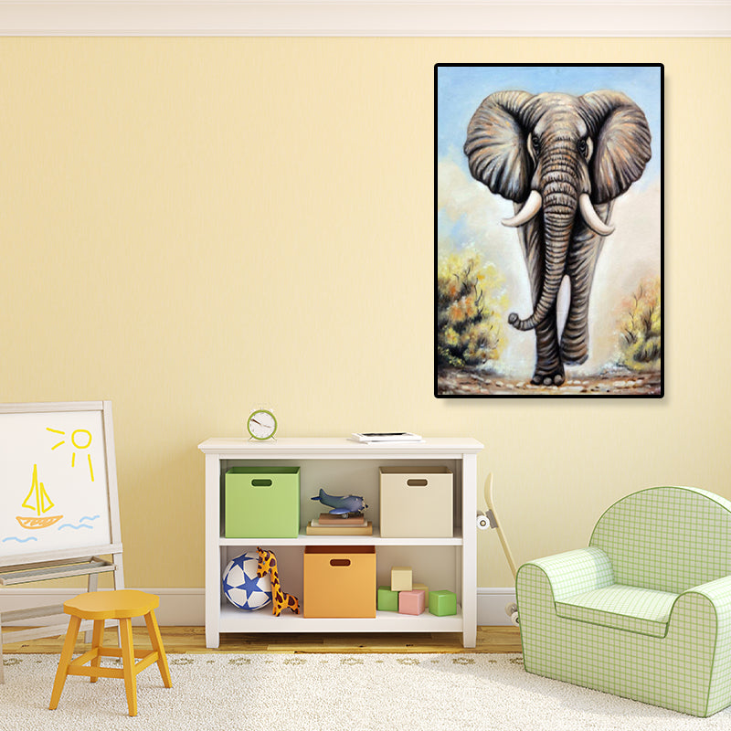 Toile imprimée d'éléphant de Style asiatique, décoration murale texturée de couleur douce pour couloir