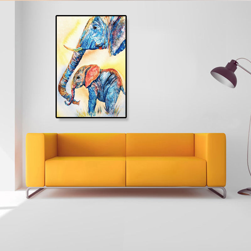 Toile imprimée d'éléphant de Style asiatique, décoration murale texturée de couleur douce pour couloir