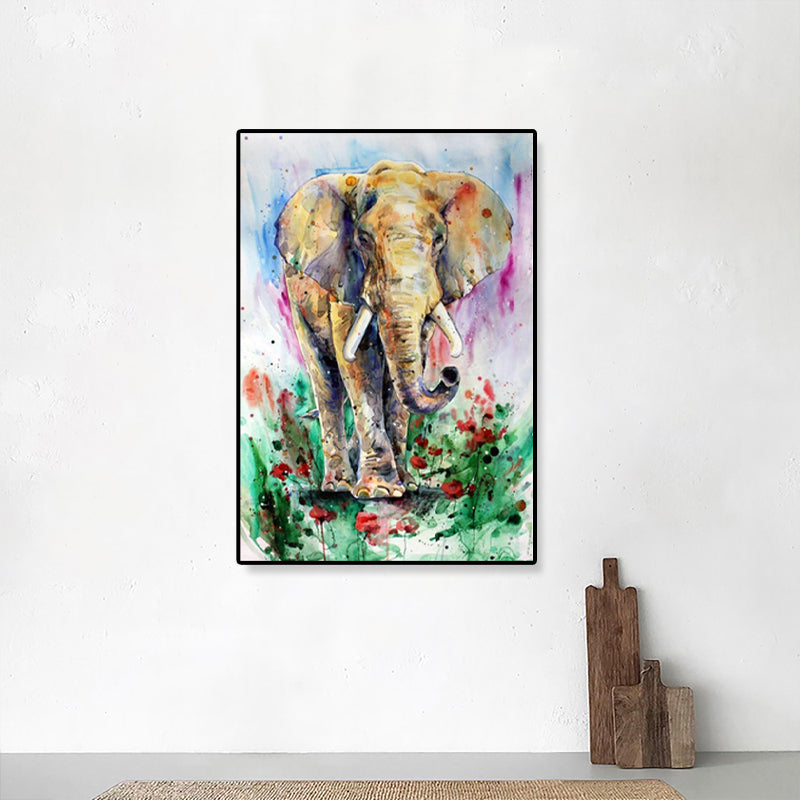 Toile imprimée d'éléphant de Style asiatique, décoration murale texturée de couleur douce pour couloir