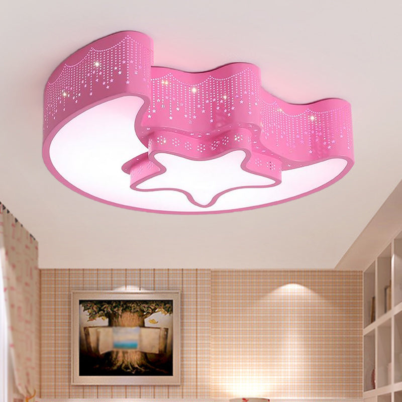 Star and Crescent Acrylic Ceiling Lamp Modernist Pink/White LED Flush Mount Light Fixture