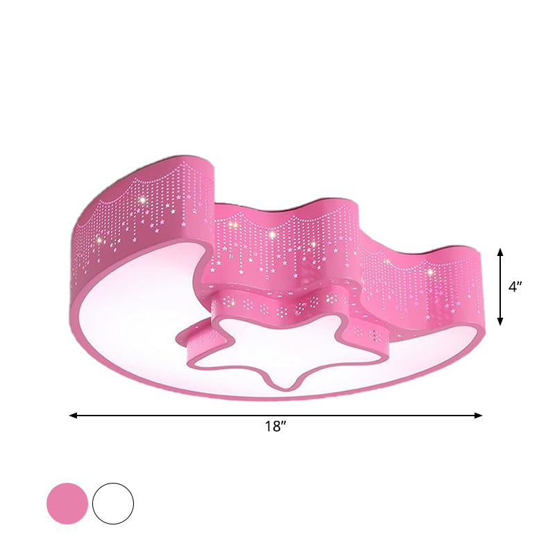 Star and Crescent Acrylic Ceiling Lamp Modernist Pink/White LED Flush Mount Light Fixture