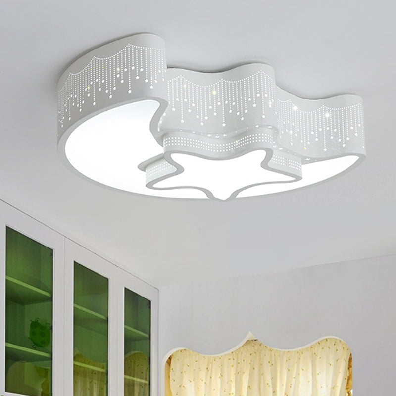 Star and Crescent Acrylic Ceiling Lamp Modernist Pink/White LED Flush Mount Light Fixture