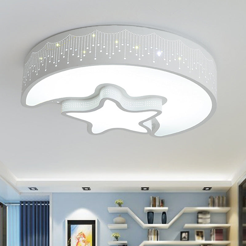 Star and Crescent Acrylic Ceiling Lamp Modernist Pink/White LED Flush Mount Light Fixture