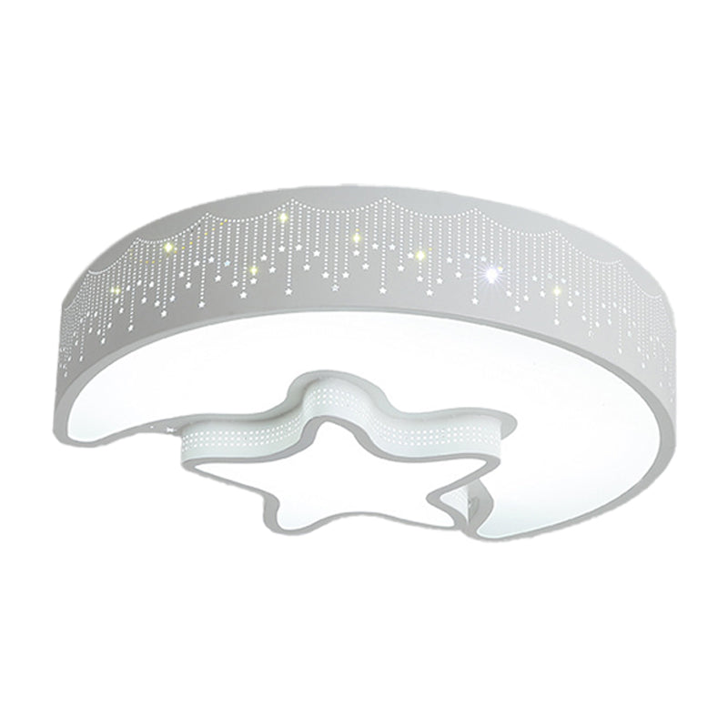 Star and Crescent Acrylic Ceiling Lamp Modernist Pink/White LED Flush Mount Light Fixture