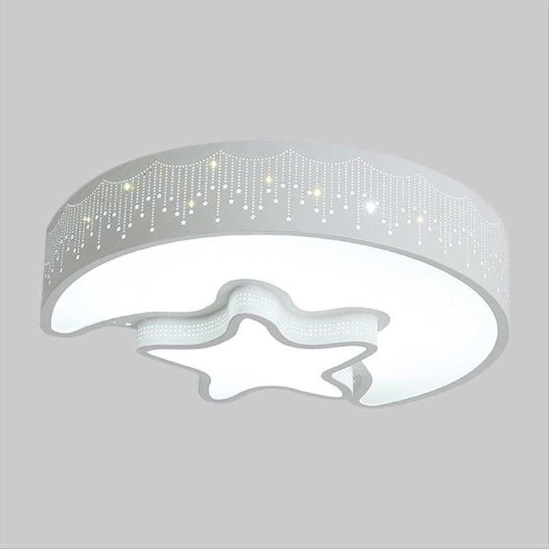 Star and Crescent Acrylic Ceiling Lamp Modernist Pink/White LED Flush Mount Light Fixture