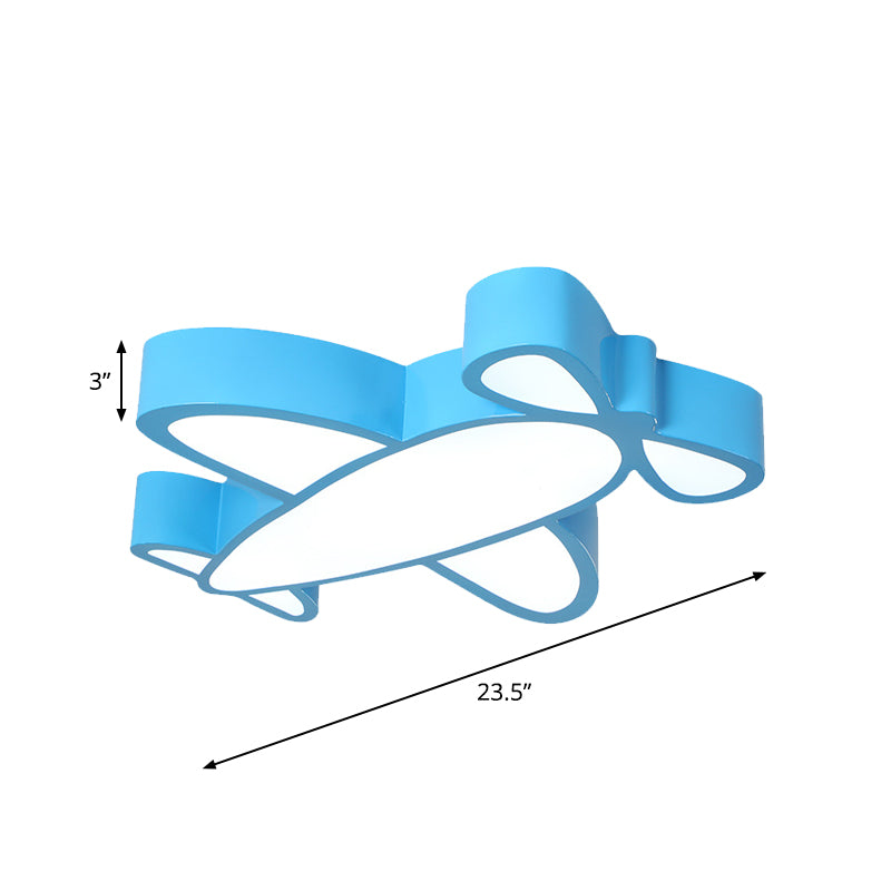 Aircraft Close to Ceiling Lamp Simplicity Acrylic LED Playroom Flush Mount Light in Blue