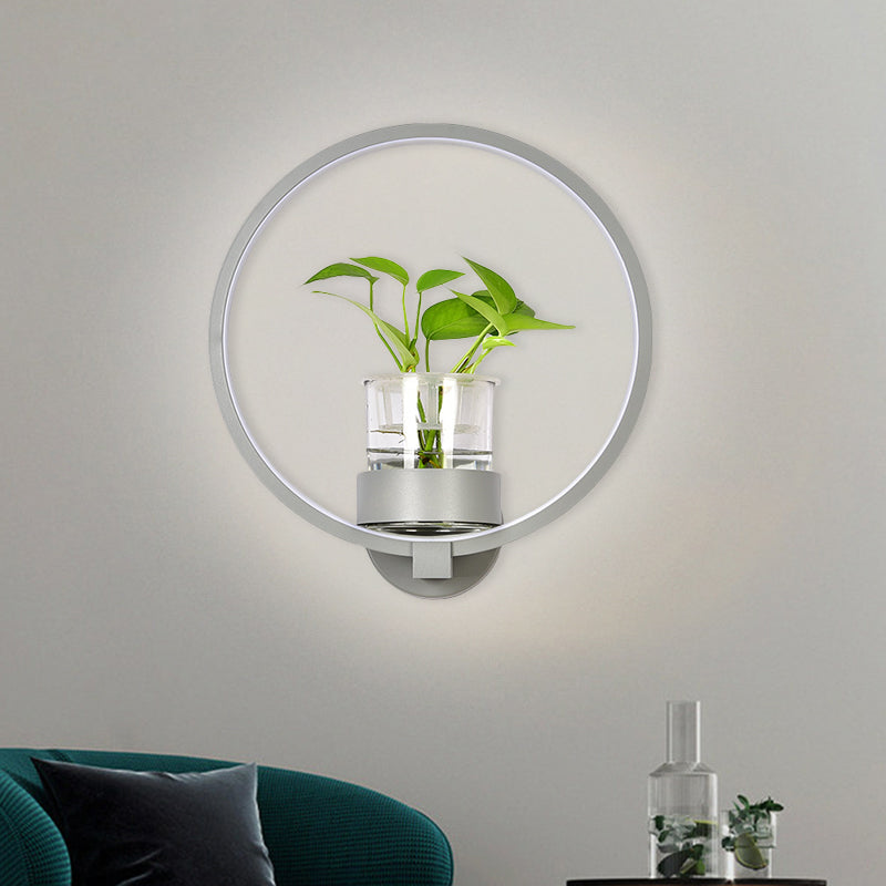 Round/Rectangle Metal Wall Light Macaron Grey/Yellow/Blue LED Sconce Lighting with Plant Pot for Bedroom