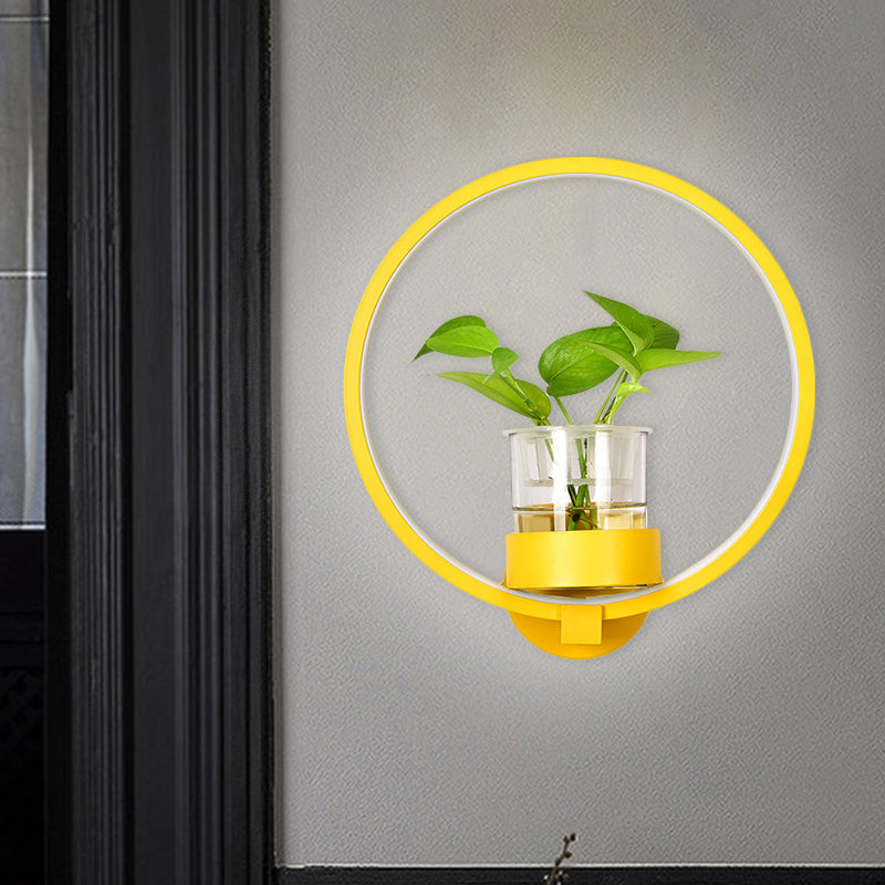 Round/Rectangle Metal Wall Light Macaron Grey/Yellow/Blue LED Sconce Lighting with Plant Pot for Bedroom