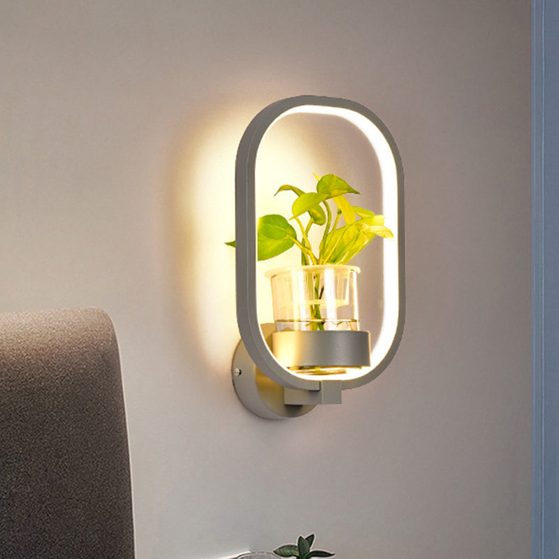 Round/Rectangle Metal Wall Light Macaron Grey/Yellow/Blue LED Sconce Lighting with Plant Pot for Bedroom