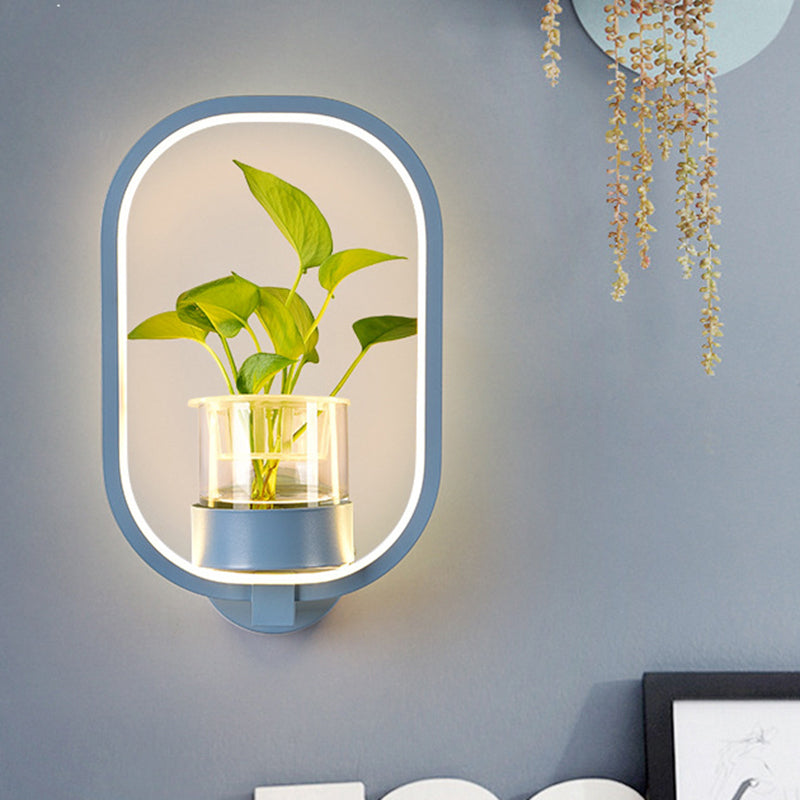 Round/Rectangle Metal Wall Light Macaron Grey/Yellow/Blue LED Sconce Lighting with Plant Pot for Bedroom