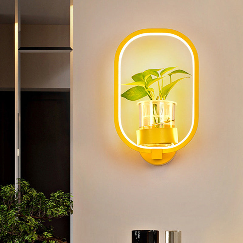 Round/Rectangle Metal Wall Light Macaron Grey/Yellow/Blue LED Sconce Lighting with Plant Pot for Bedroom