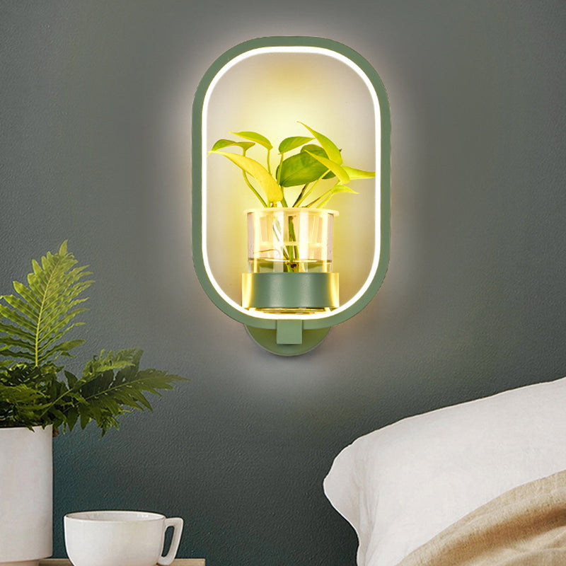 Round/Rectangle Metal Wall Light Macaron Grey/Yellow/Blue LED Sconce Lighting with Plant Pot for Bedroom