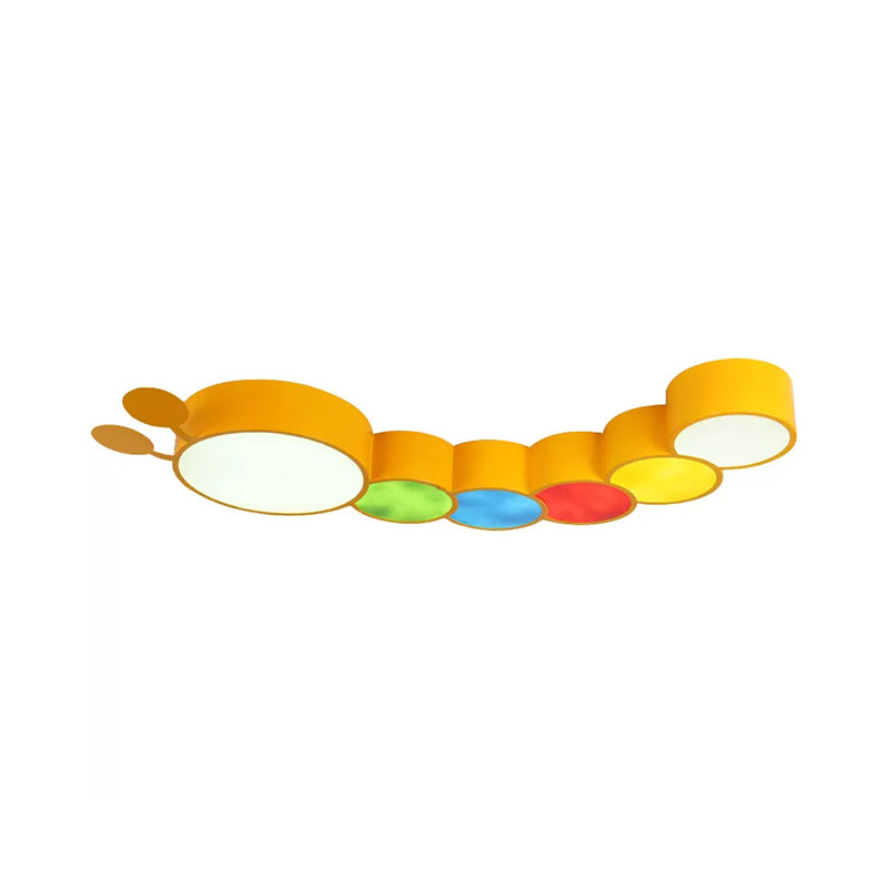 Acrylic Cartoon Caterpillar Light Fixture Children LED Flushmount Ceiling Lamp in Yellow/Blue