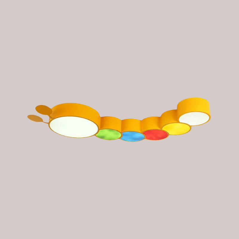 Acrylic Cartoon Caterpillar Light Fixture Children LED Flushmount Ceiling Lamp in Yellow/Blue